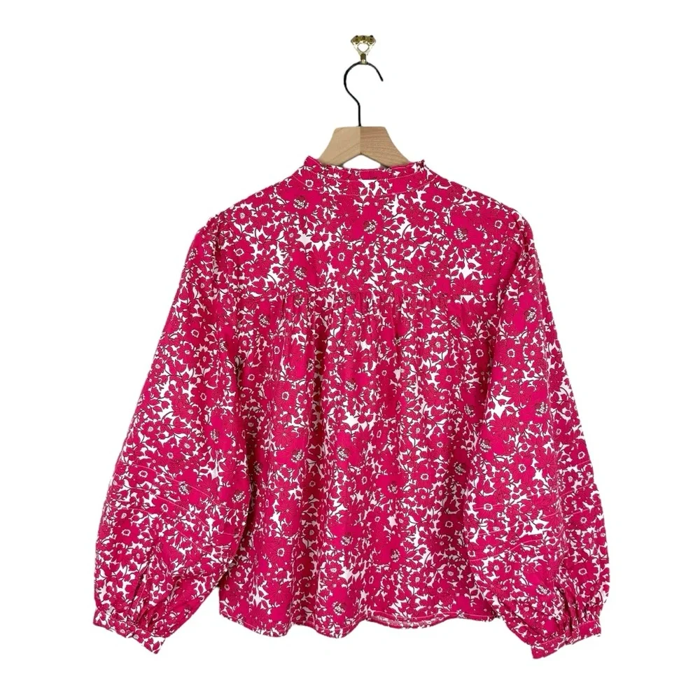 J. Crew Floral Popover Blouse Blushing Meadow Sz S NWT